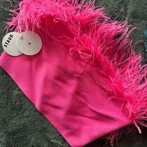 STAUD Hot Pink Feather Strapless Top
